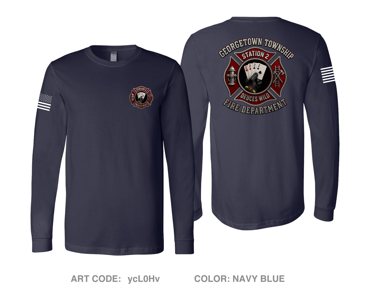GTFD Station 2 Fundraising Collection Comfort Unisex Cotton LS Tee - ycL0Hv