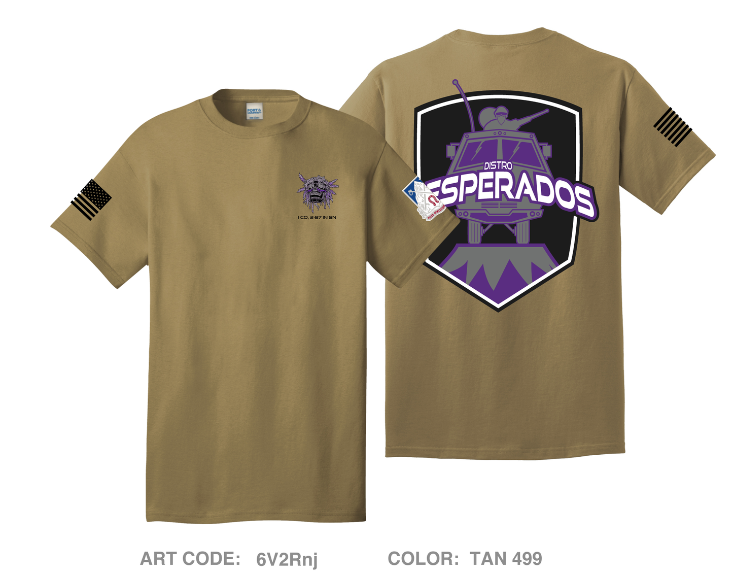Distro Desperados, I Co, 2-87 IN BN Comfort Unisex Cotton SS Tee - 6V2Rnj