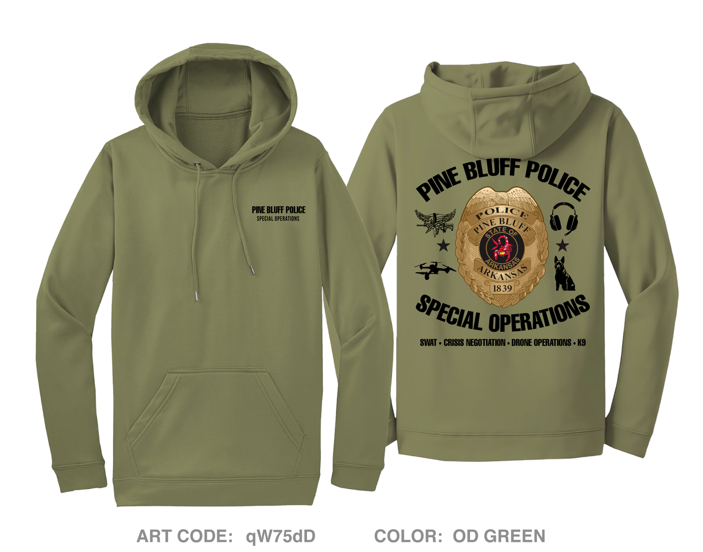 Pine Bluff Police SWAT Hi-Tech Performance Hoodie - gZ2ULL