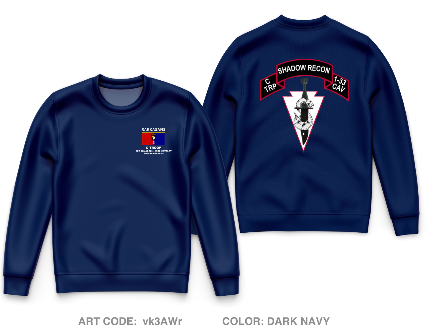 C Troop, 1-33 CAV, 3 BDE 101st Airborne Division Core Men's Crewneck Performance Sweatshirt - vk3AWr