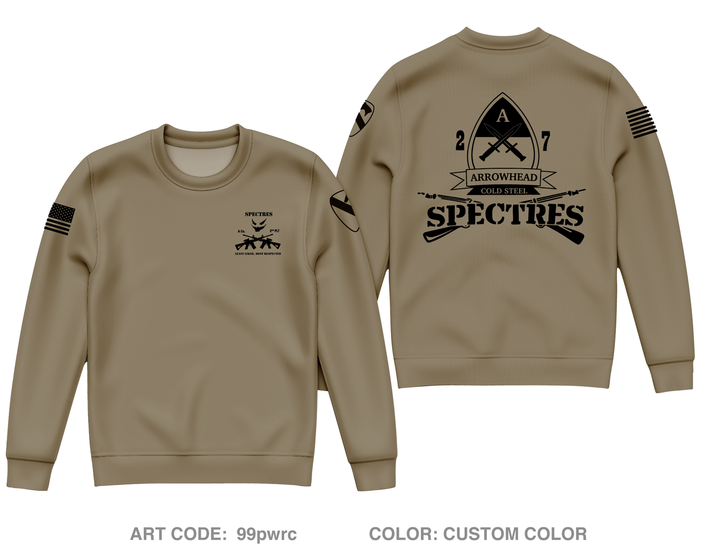 2nd PLT A-CO, 2-7CAV Core Men's Crewneck Performance Sweatshirt - 99pwrc