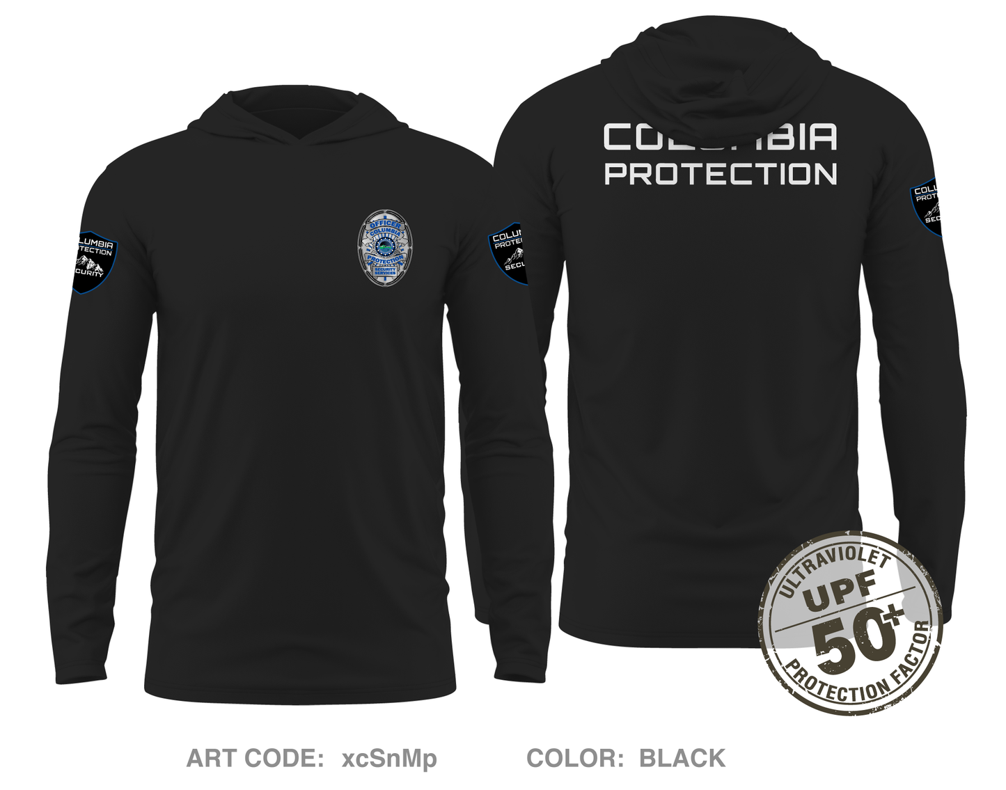 Columbia Protection Security Services Core Men's UPF 50+ Hooded Performance LS Tee - xcSnMp
