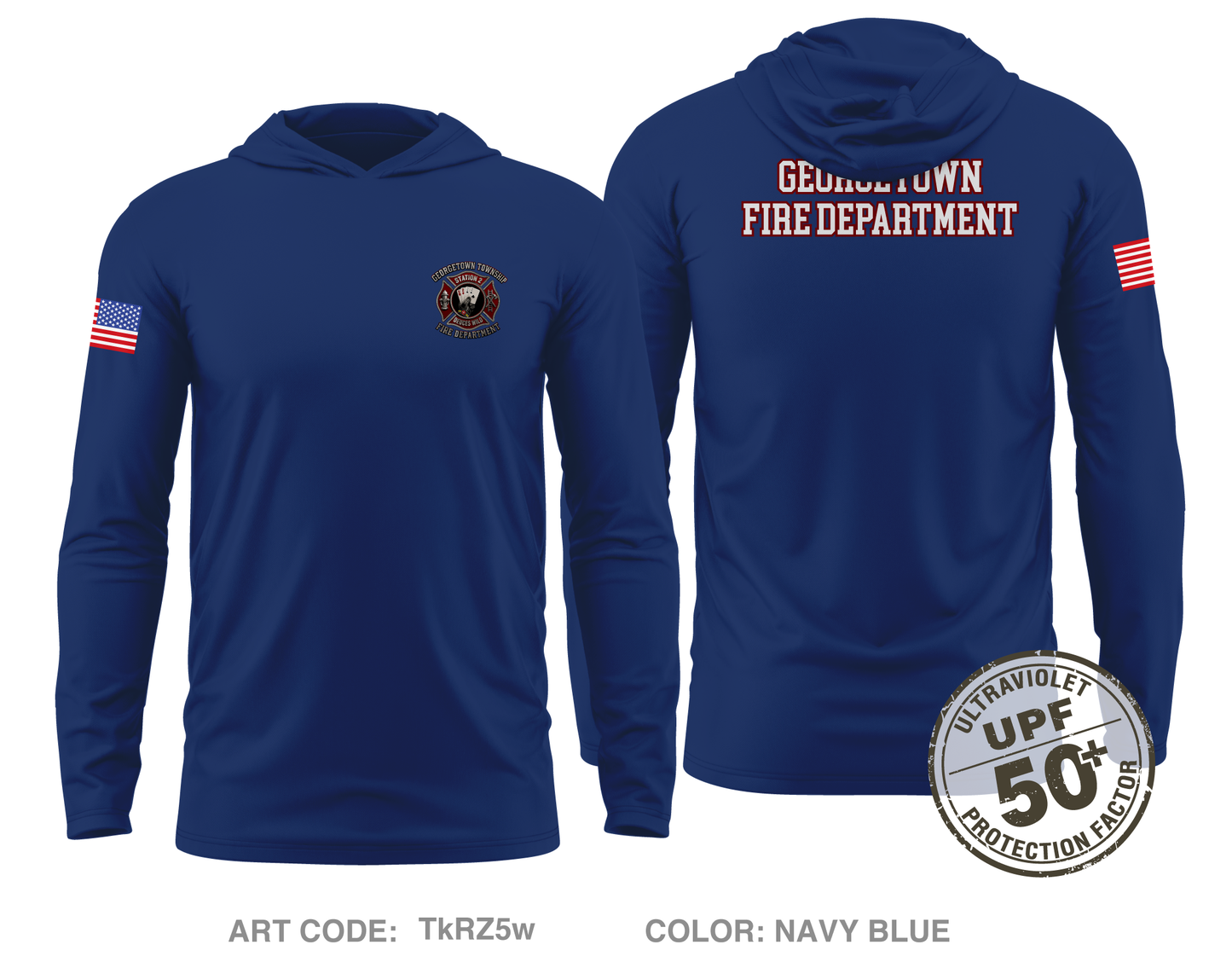 GTFD Station 2 Fundraising Collection Core Men's UPF 50+ Hooded Performance LS Tee - TkRZ5w