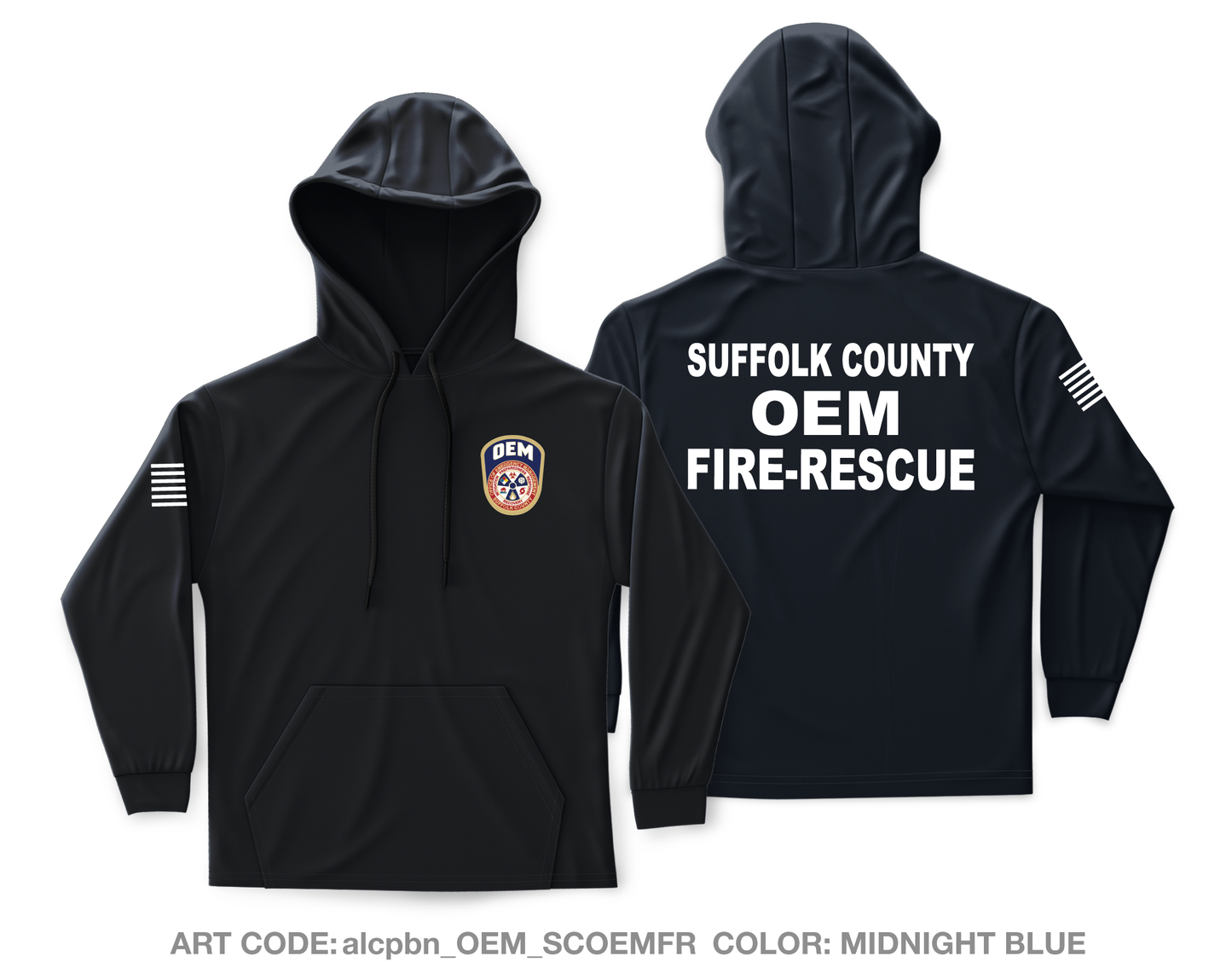 Suffolk County, NY- Department of Fire-Rescue and Emergency Services Core Men's Hooded Performance Sweatshirt - alcpbn_OEM_SCOEMFR