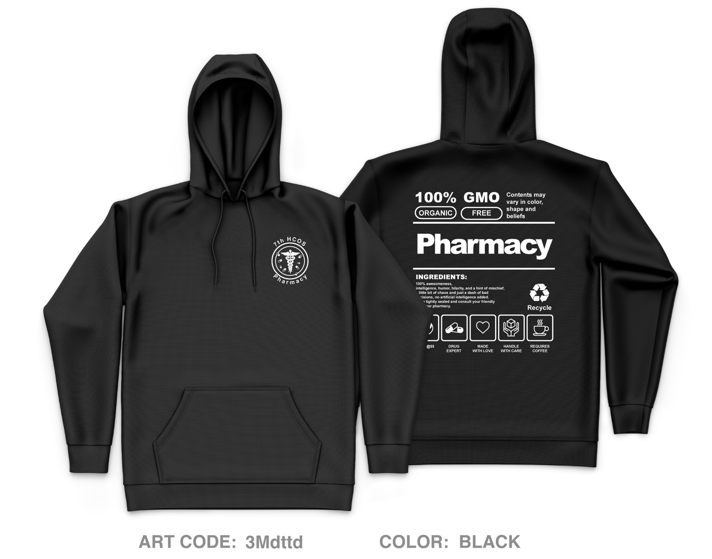7 HCOS Pharmacy Core Men's Hooded Performance Sweatshirt - 3Mdttd