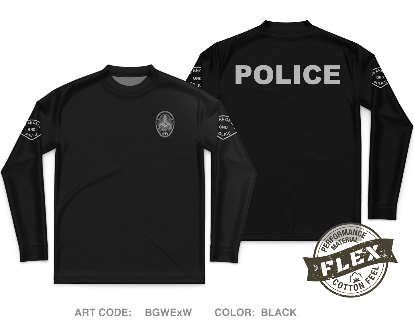 Los Angeles Police Department- Gang and Narcotics Division Core Men's LS Flex Performance Tee - BGWExW