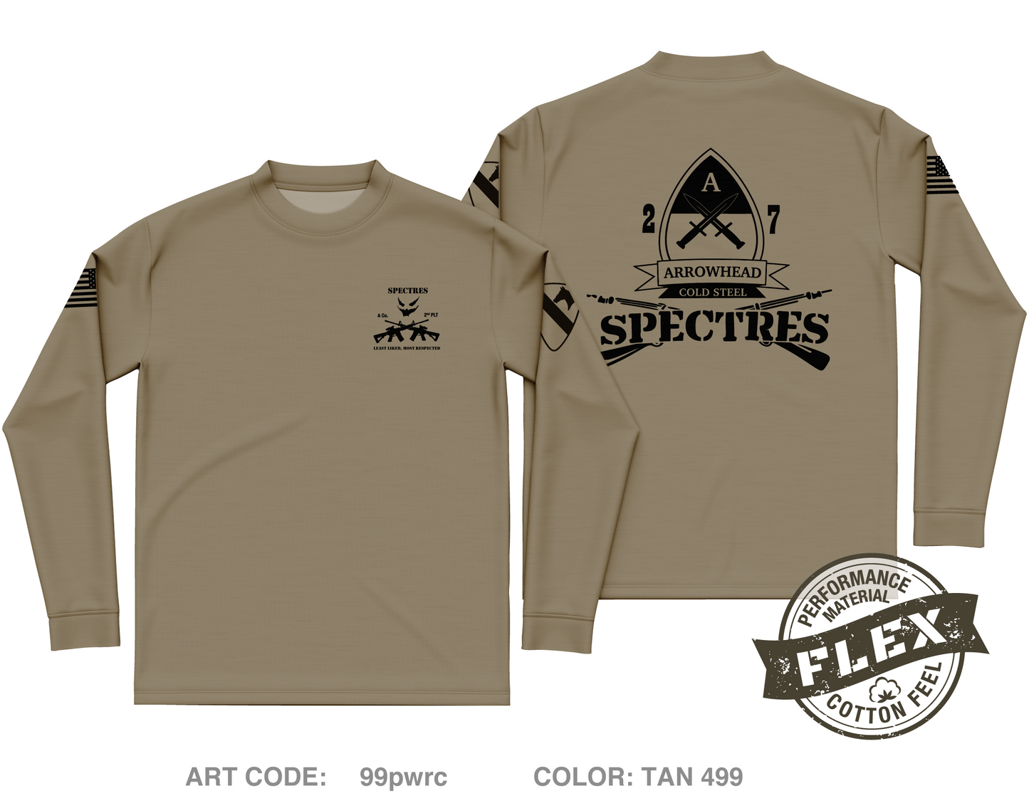 2nd PLT A-CO, 2-7CAV Core Men's LS Flex Performance Tee - 99pwrc