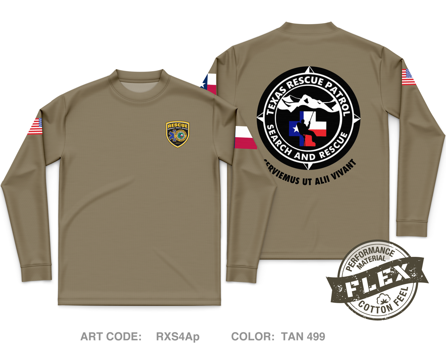 Texas Rescue Patrol SAR team Core Men's LS Flex Performance Tee - RXS4Ap