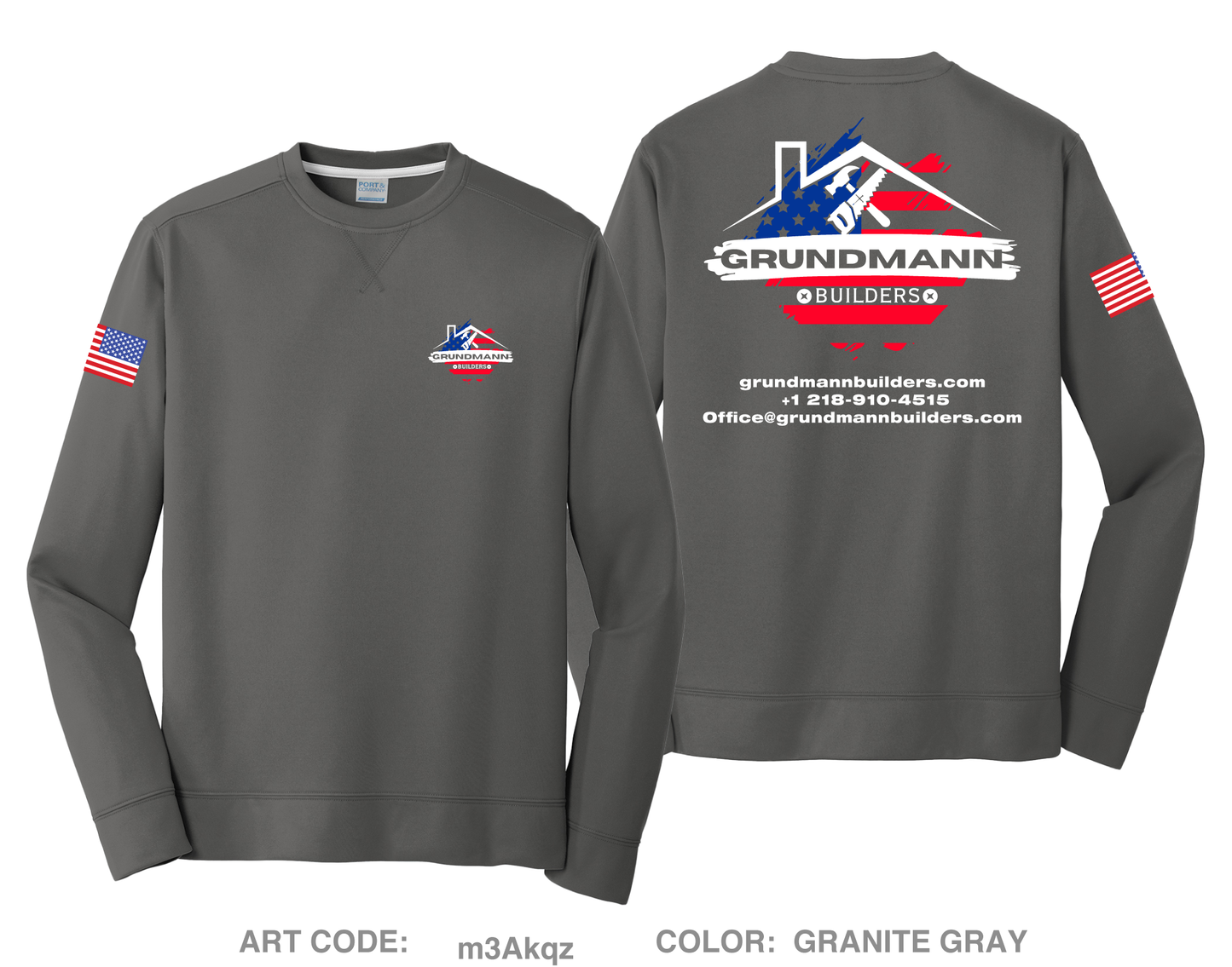 Grundmann Builders Core Men's Crewneck Performance Sweatshirt - m3Akqz