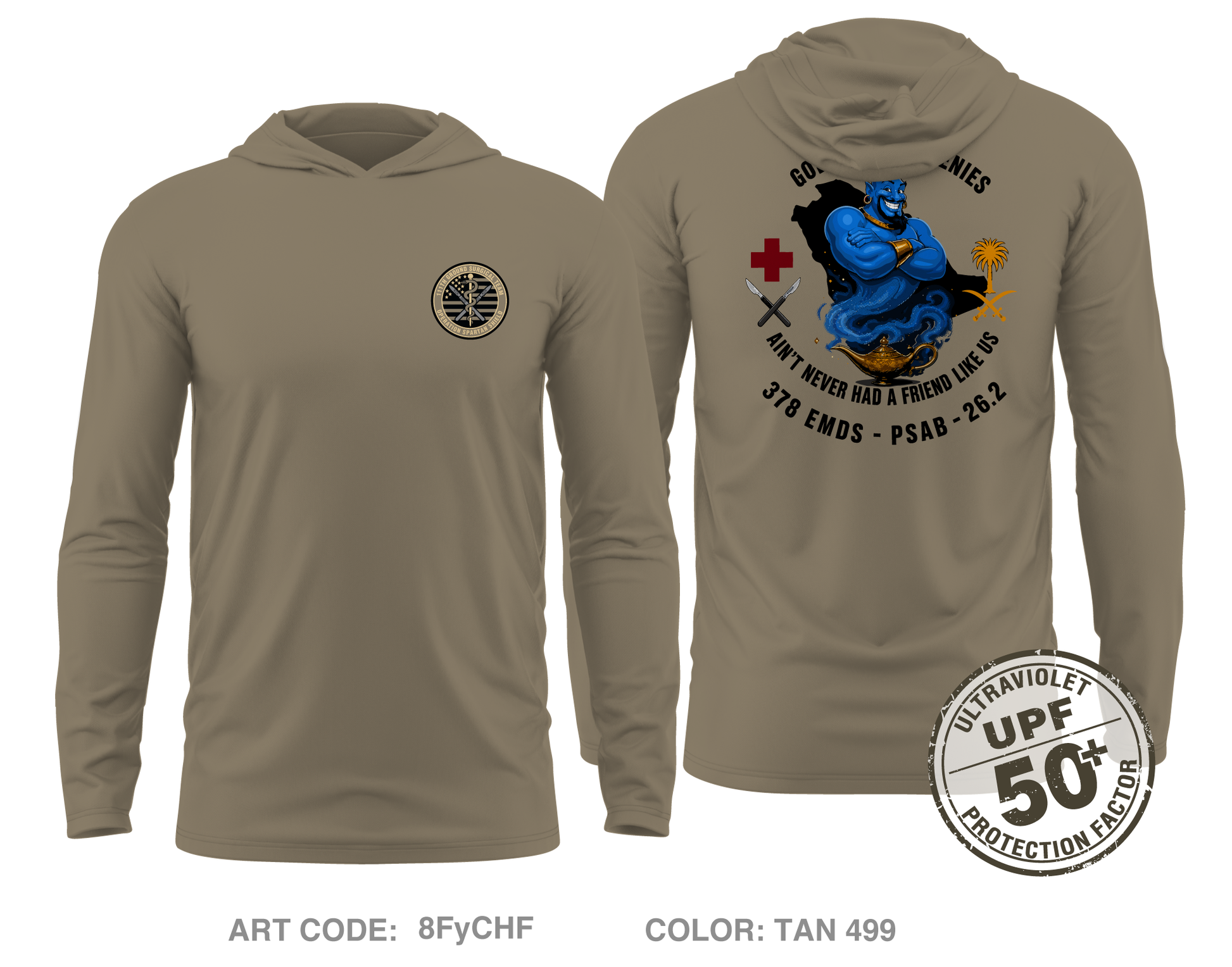 111th Ground Surgical Team Core Men's UPF 50+ Hooded Performance LS Tee - 8FyCHF