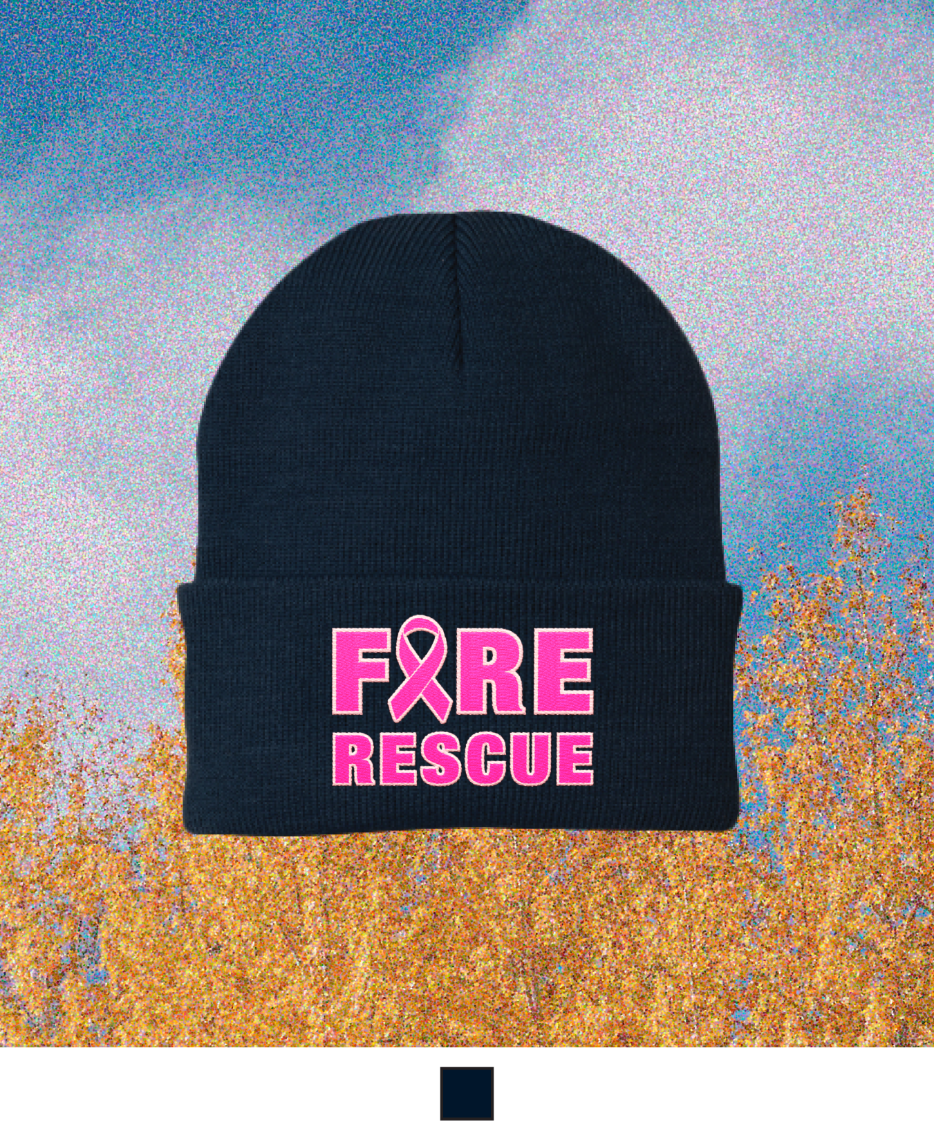 Breast Cancer Awareness Month Embroidered Knit Beanie - Fire Rescue