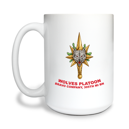 Wolves Platoon, Bravo Company 305th MI BN 15 oz White Ceramic Mug - ZkmWYy