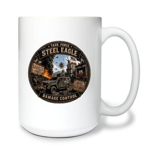 Damage Control 15 oz White Ceramic Mug - BawjFb