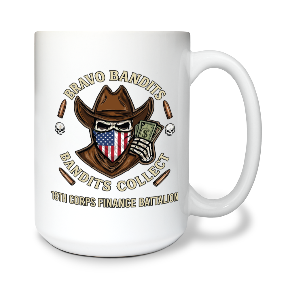 Bravo Company, 18th Corps Finance Battalion Fundraising 15 oz White Ceramic Mug - 4PMsdg
