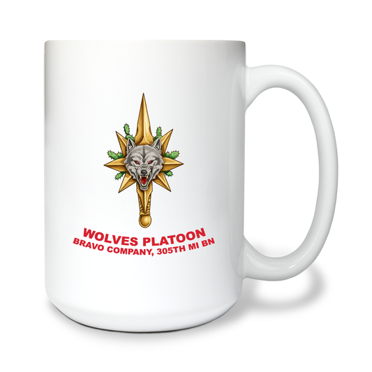 Wolves Platoon, Bravo Company 305th MI BN 15 oz White Ceramic Mug - ZkmWYy