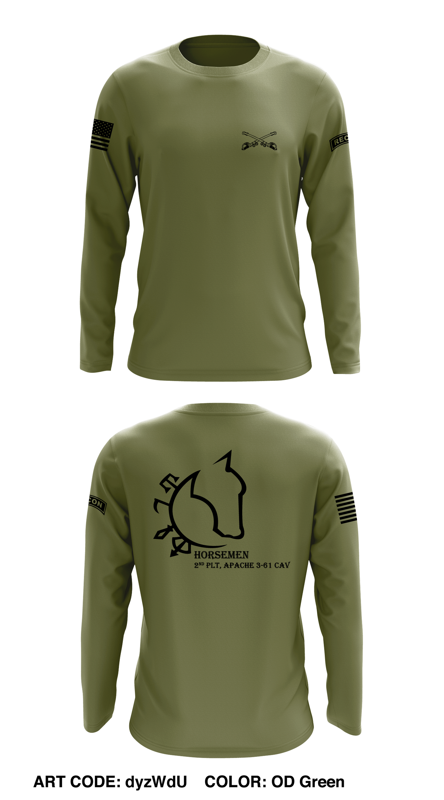 2nd PLT, A TRP, 3-61 CAV Store 1 Core Men's LS Performance Tee - dyzWdU