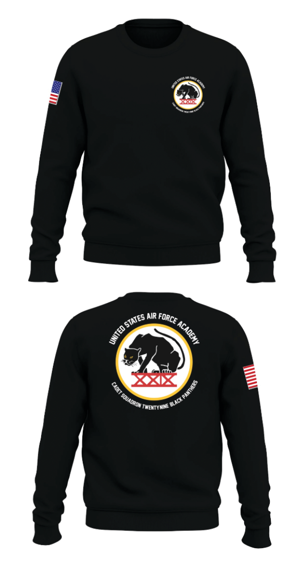 United States Air Force Academy Cadet Squadron Twenty-Nine -Black Panthers- Store 1 Core Men's Crewneck Performance Sweatshirt - 32336989544